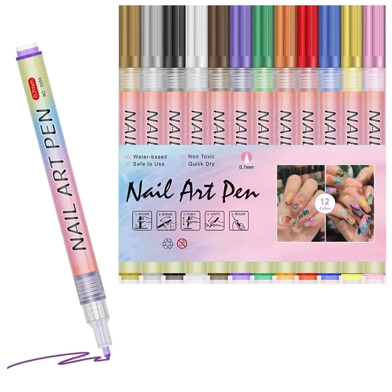 12 Colors 3D Nail Art Pen Set