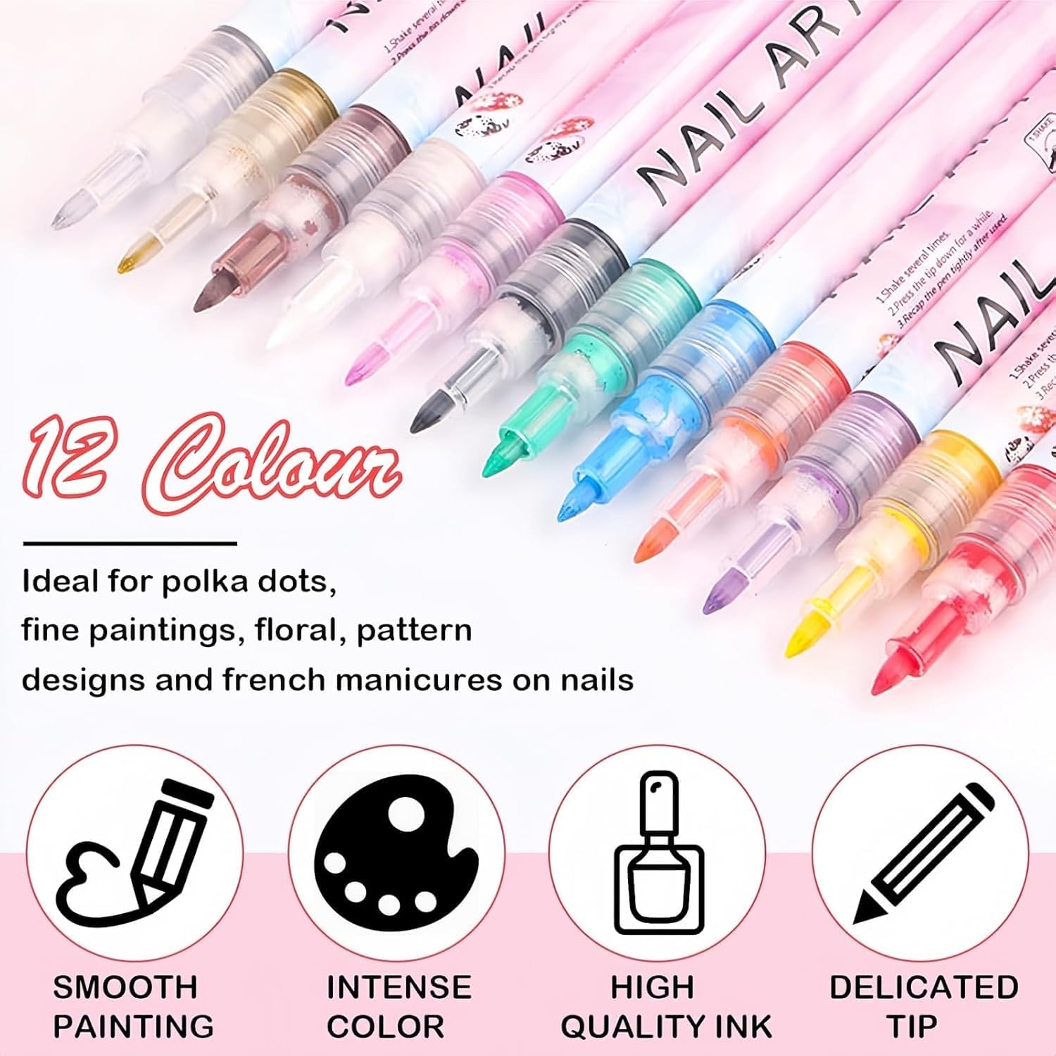 12 Colors 3D Nail Art Pen Set