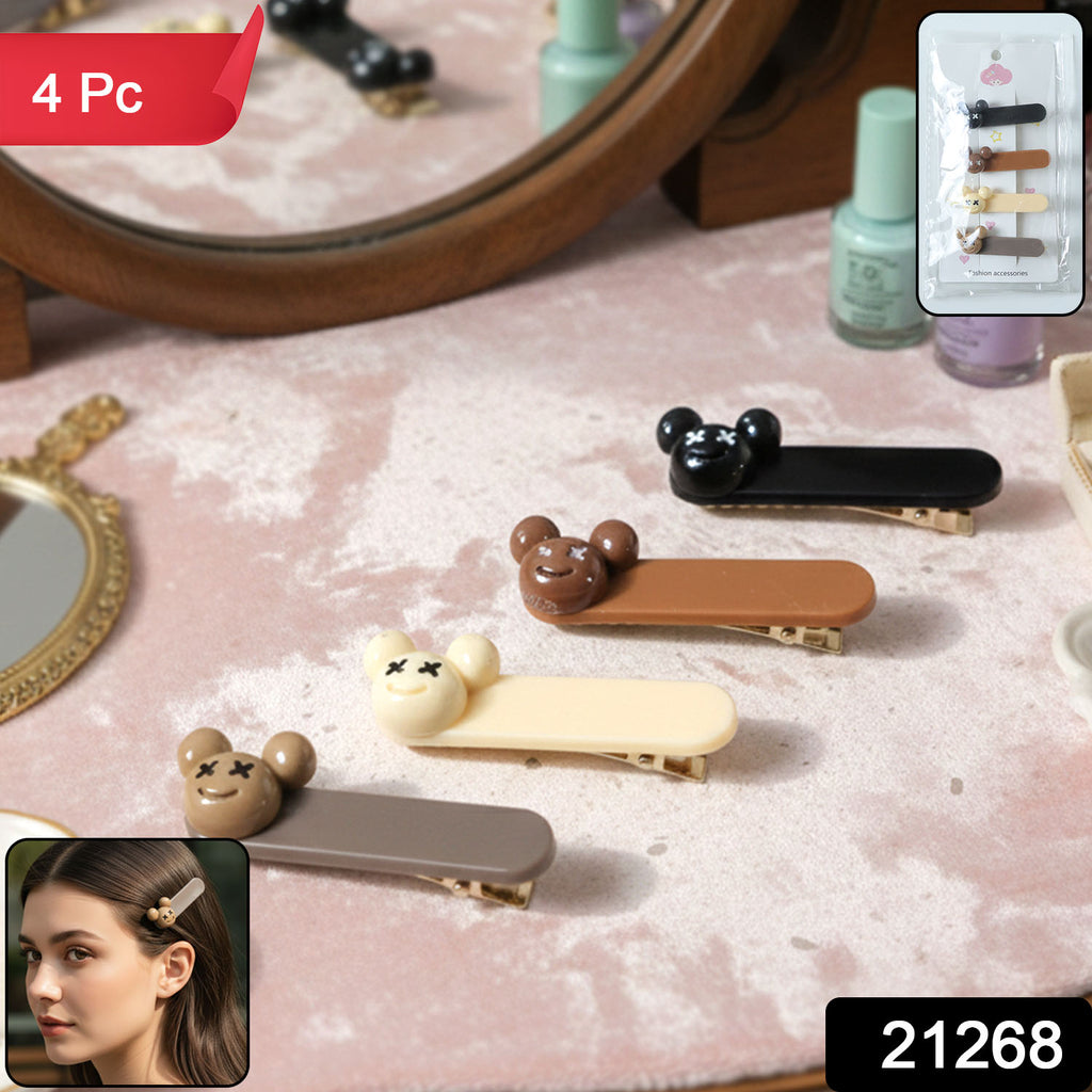 Cute Cartoon Bear Design Premium Fashion Hair Clips (4 Pc)