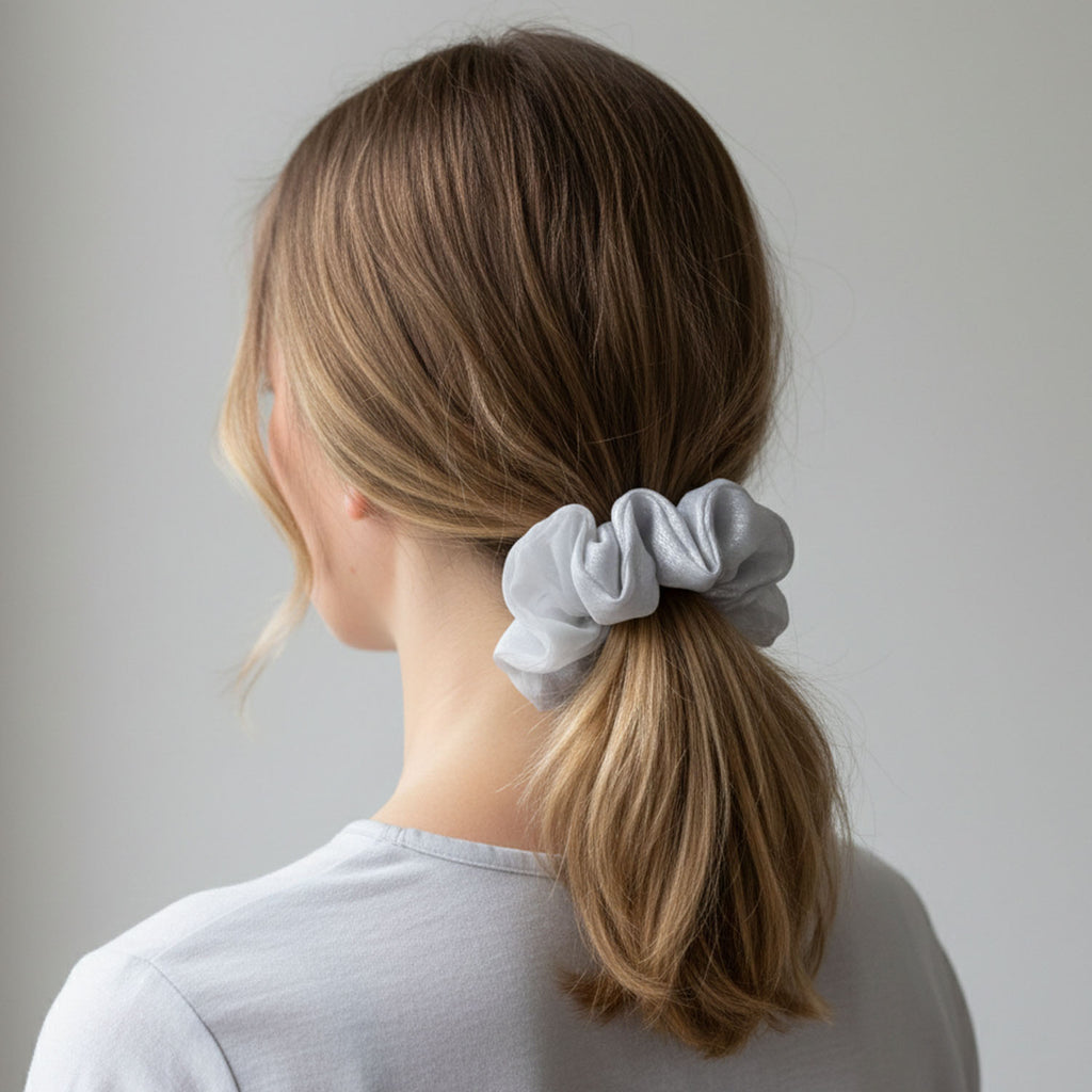 Dual-tone Satin  Mesh Fabric Hair Scrunchie (1 Pc)