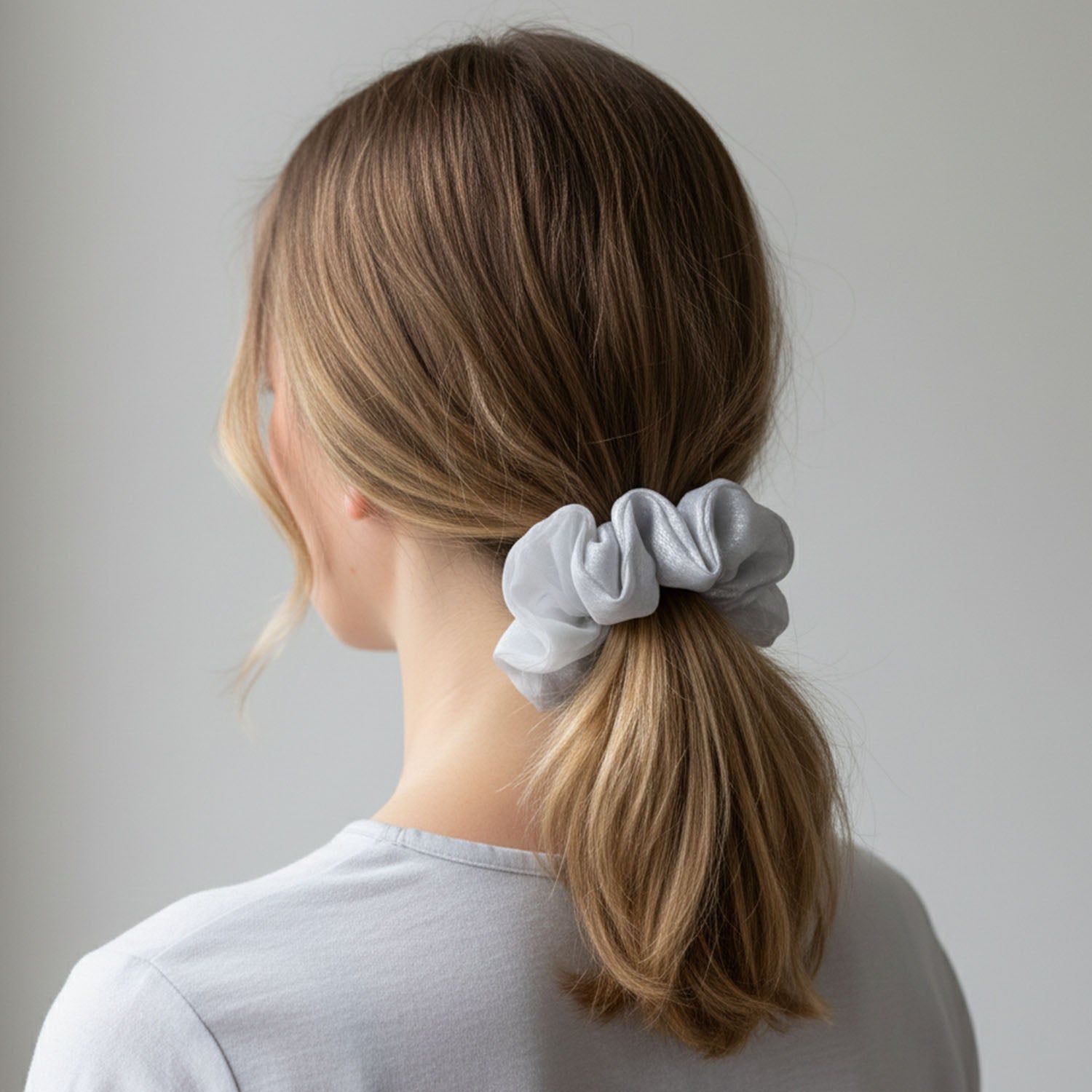 Dual-tone Satin  Mesh Fabric Hair Scrunchie (1 Pc)