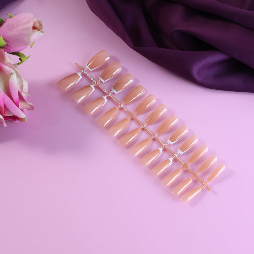 Elegant Nude Glossy Artificial Nail Tips Fake Nails (24 Pc Set)