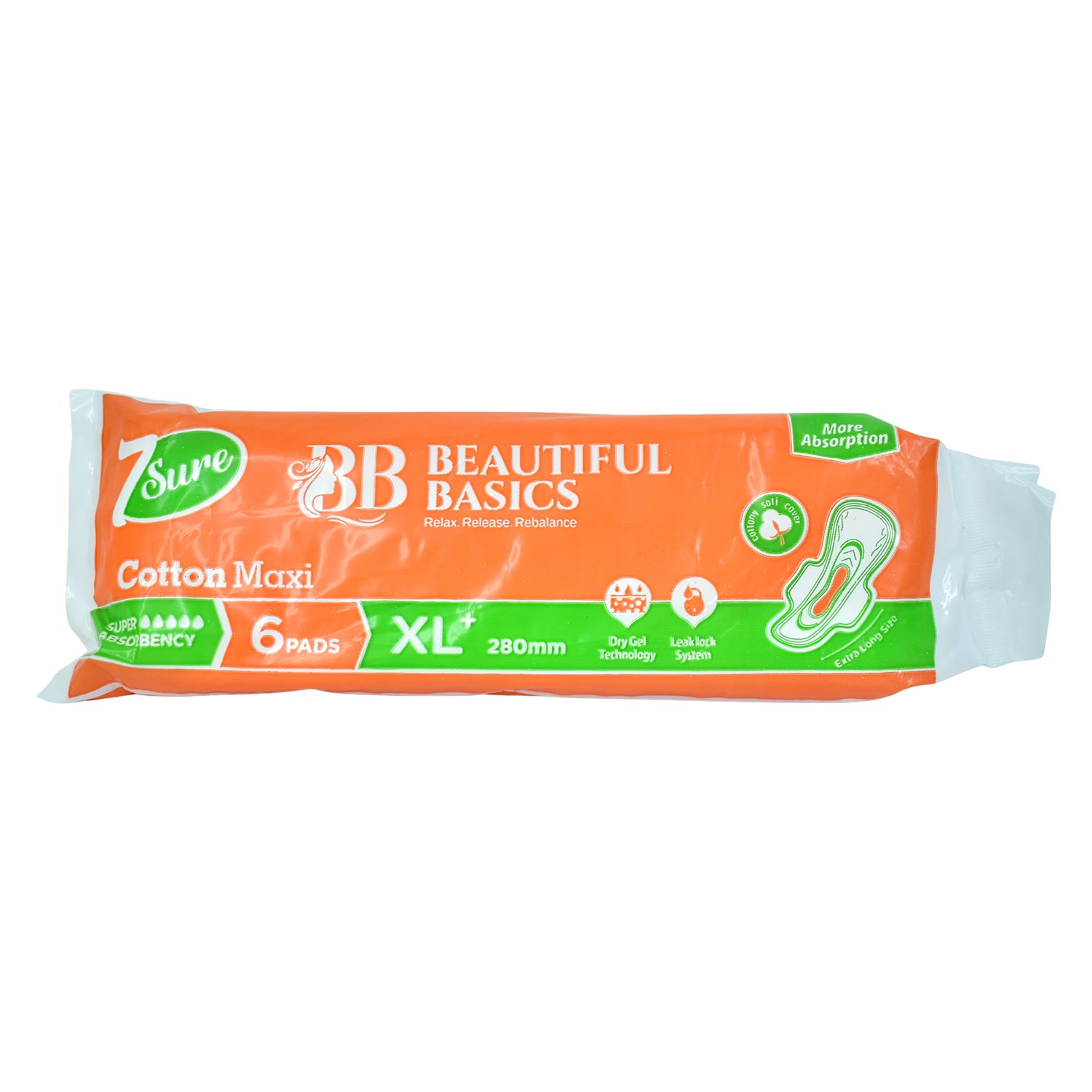 Beautiful Basics Orange Cotton Maxi Sanitary Pads Xl+ 280mm Pack Of 6 Pads