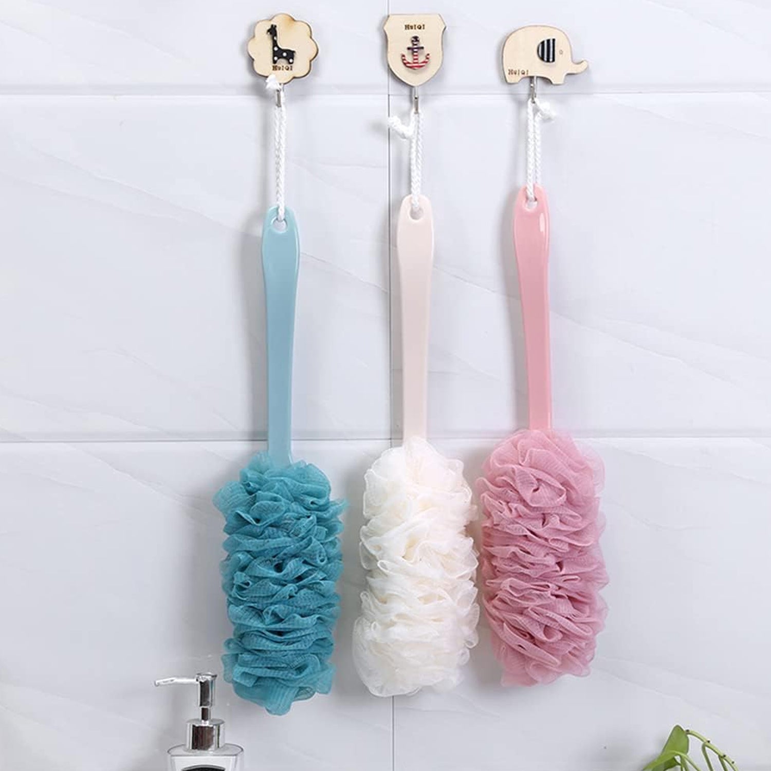 6702 Loofah Back Scrubber For Shower Long Handle Bath Sponge Shower Brush Soft Nylon Mesh Back Cleaner Washer Body Bath Brush For Women And Men Bathroom Shower Accessories
