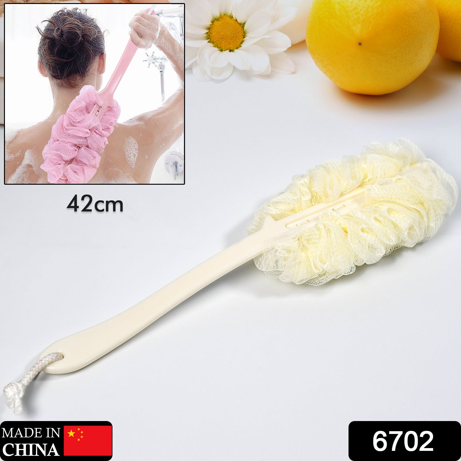 6702 Loofah Back Scrubber For Shower Long Handle Bath Sponge Shower Brush Soft Nylon Mesh Back Cleaner Washer Body Bath Brush For Women And Men Bathroom Shower Accessories