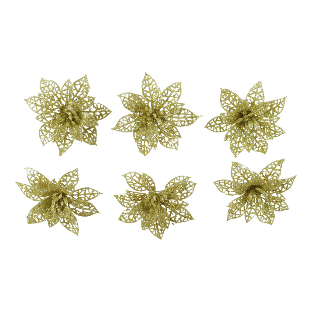 Glitter Flower Hair Clip Set (6 Pc Mix Color Set)