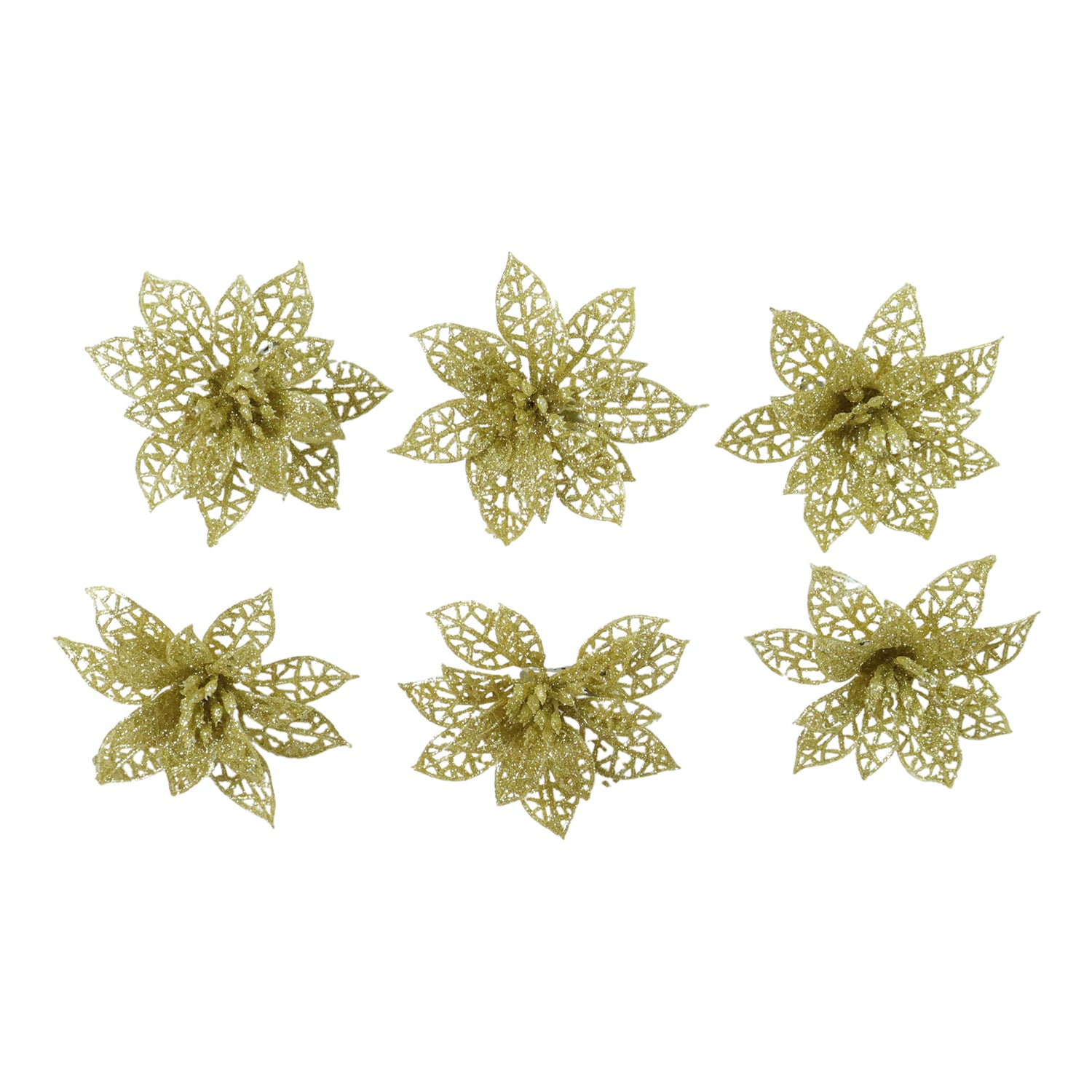 Glitter Flower Hair Clip Set (6 Pc Mix Color Set)