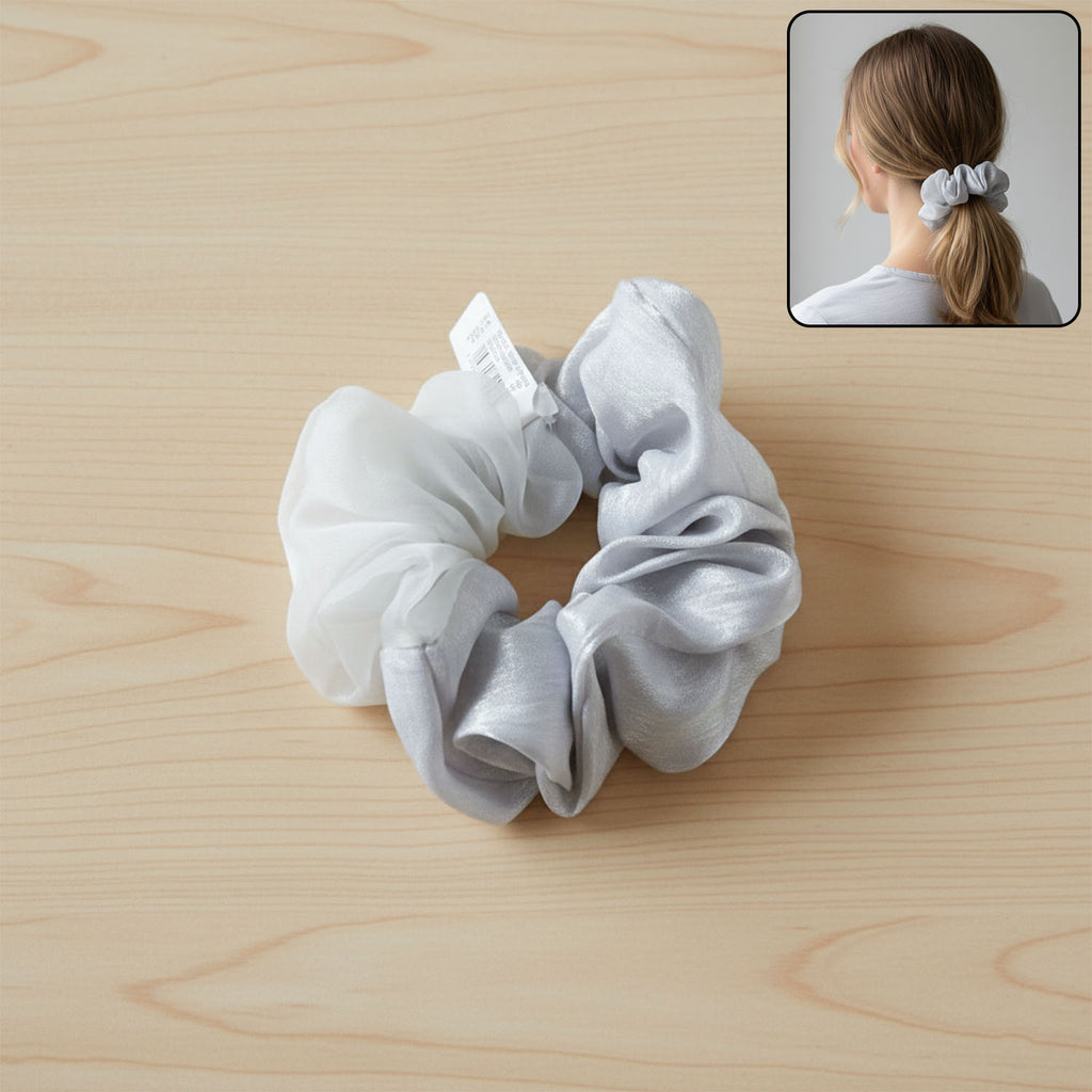 Dual-tone Satin  Mesh Fabric Hair Scrunchie (1 Pc)