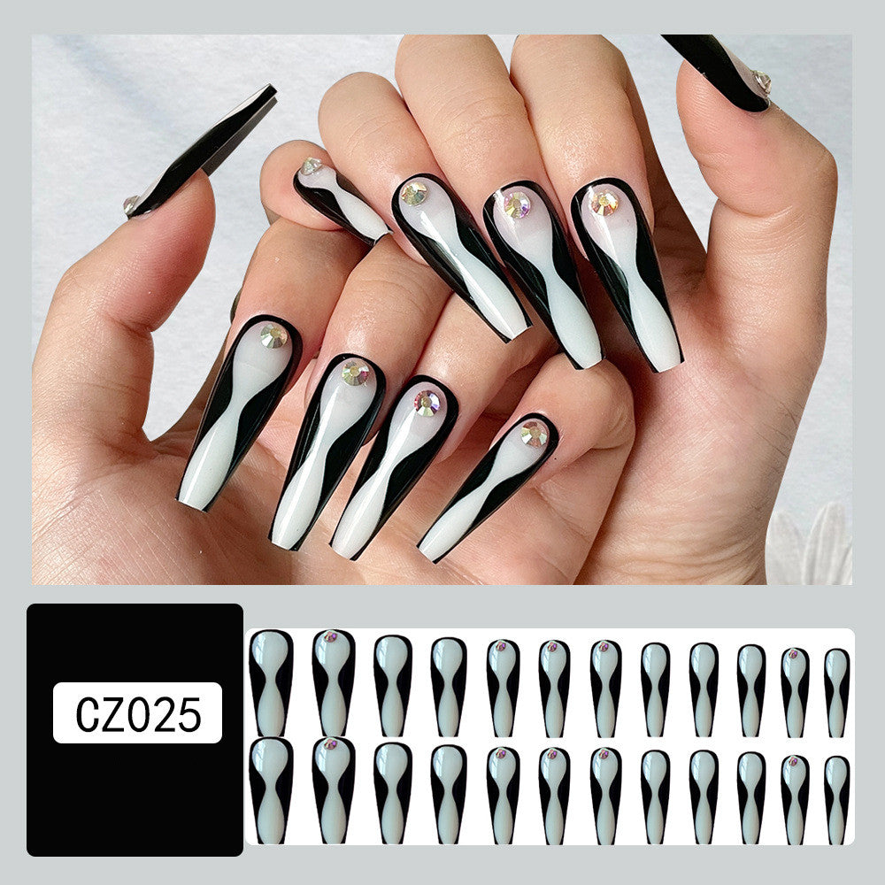 Light Luxury Spot Drill Black Line Wear Armor Advanced Nail Tips Fake Nail Patch