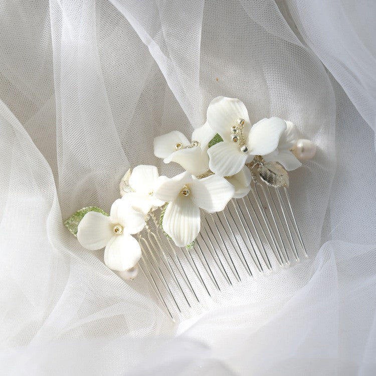 Ceramic Flower Hair Comb Bridal Headwear