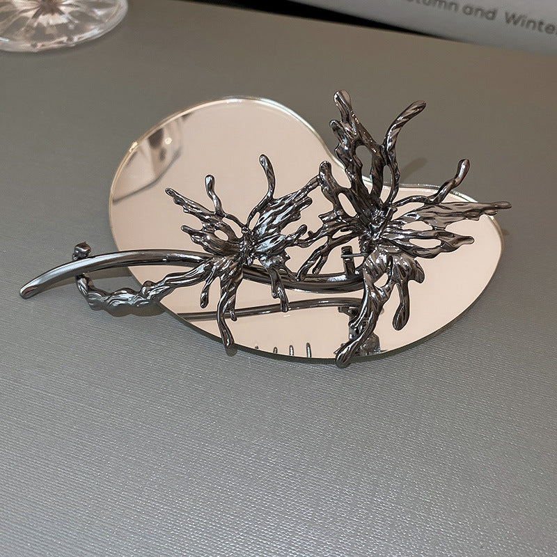 New Liquid Metal Pleated Butterfly Hairpin