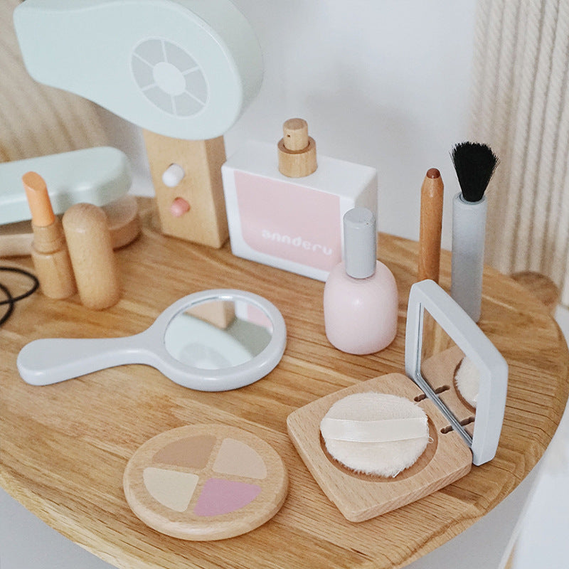 Children's Makeup Toys Haircut Wooden Simulation Comb Splint Lipstick Perfume Girl Play House Handbag Set