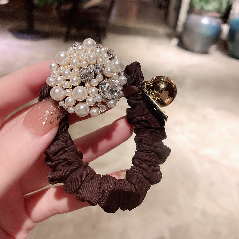 Simple Small Intestine Hair Tie With Hair Pearl With Drill Rope