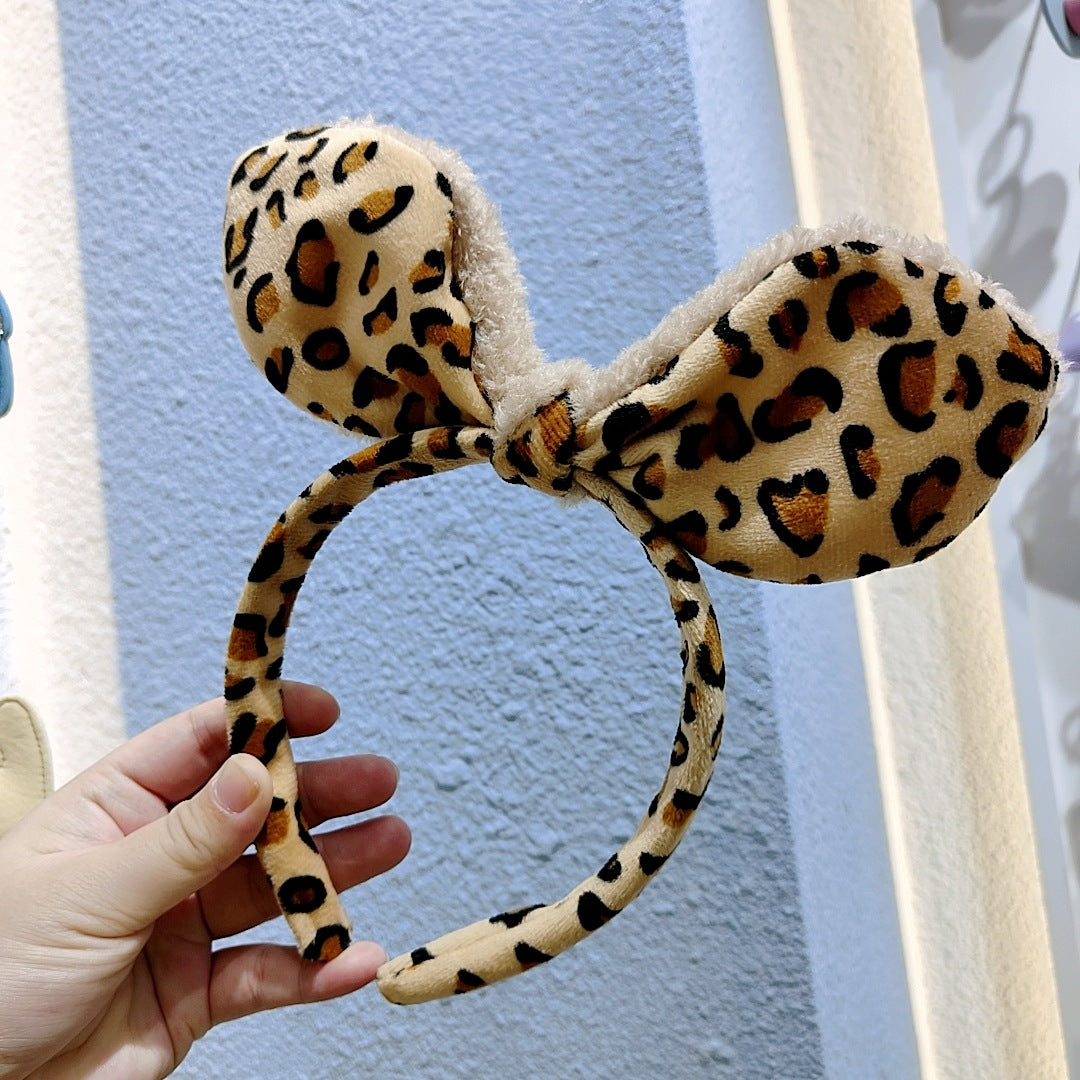 Plush Fluffy Leopard Bow Headband