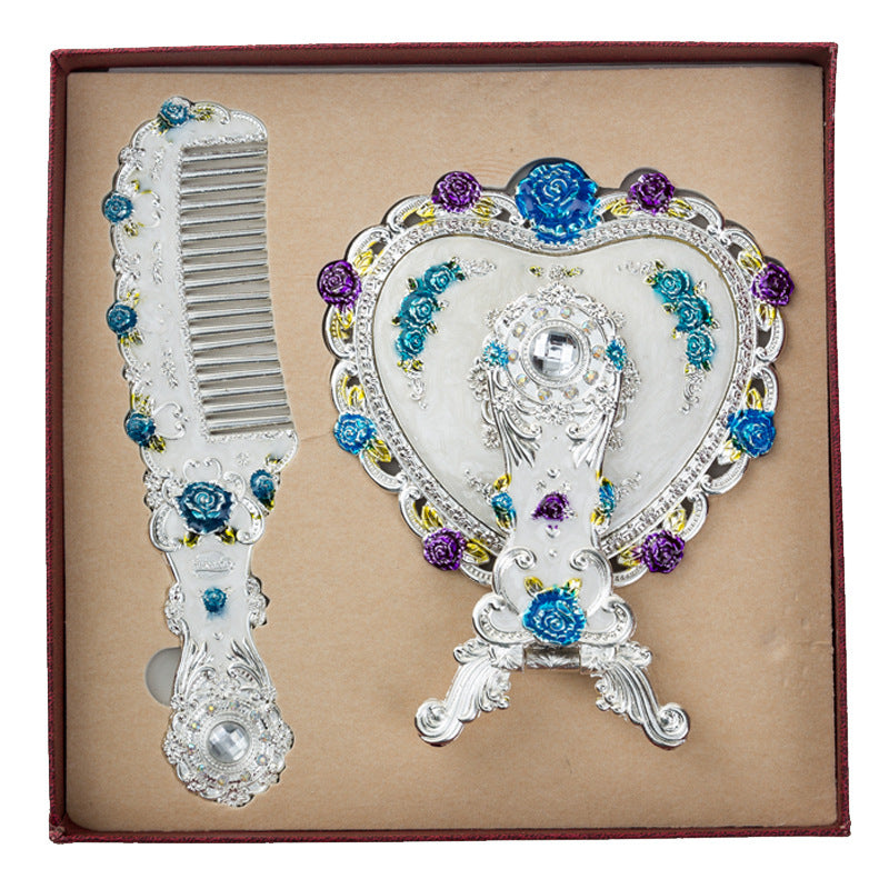 Metal Heart-shaped Handle Mirror Comb Set