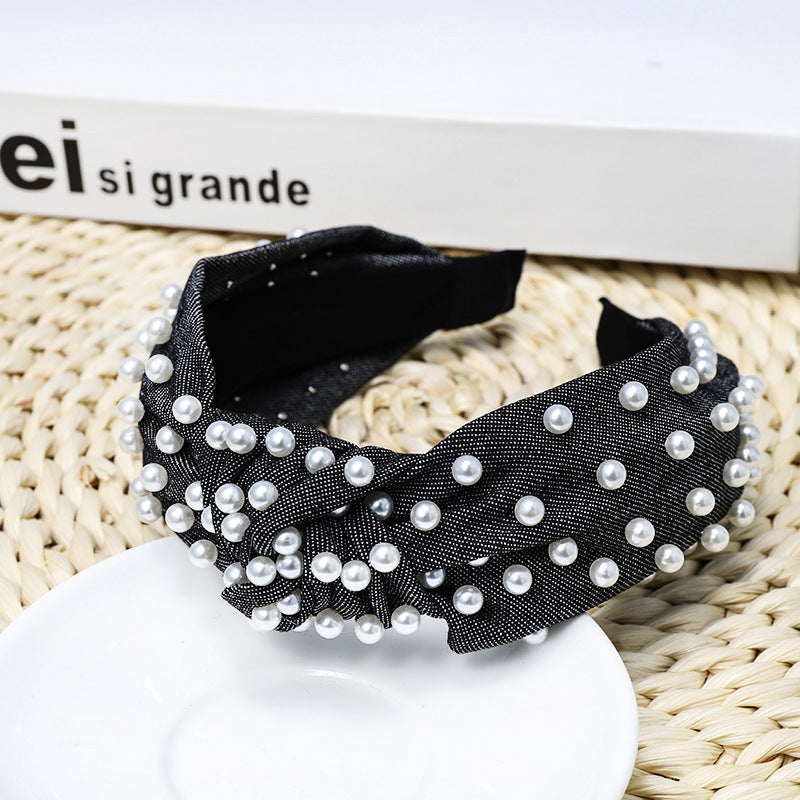 Ladies Playful Denim Nail Pearl Headband