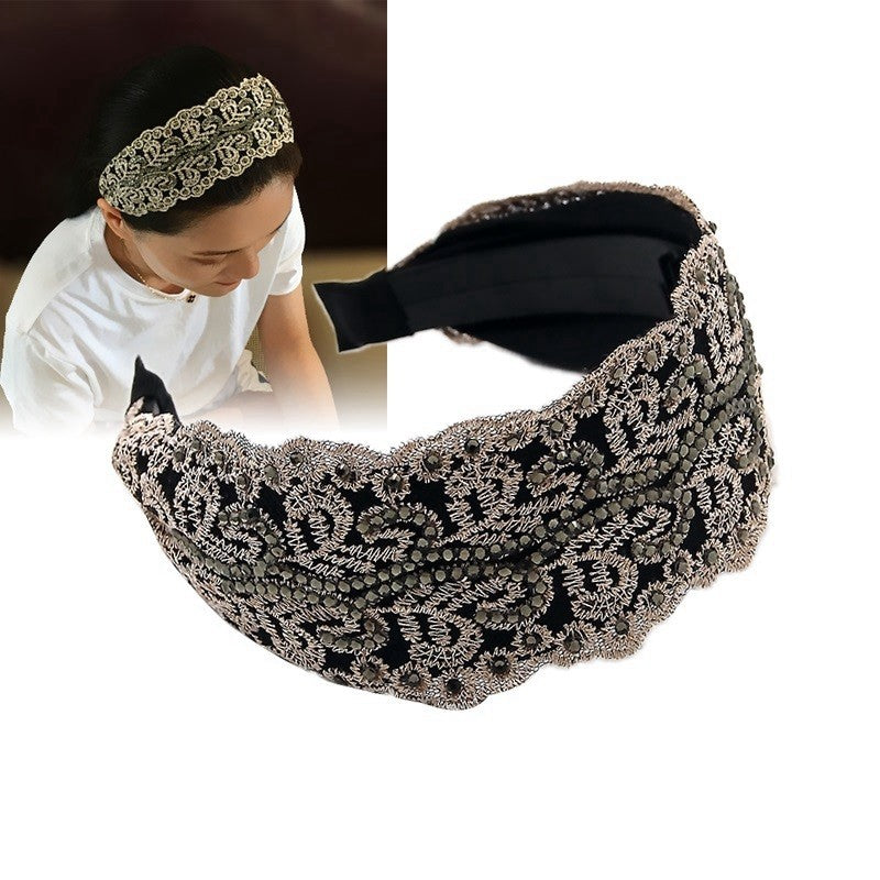 Women's Lace Wide Brim Rhinestone Hair Hoop