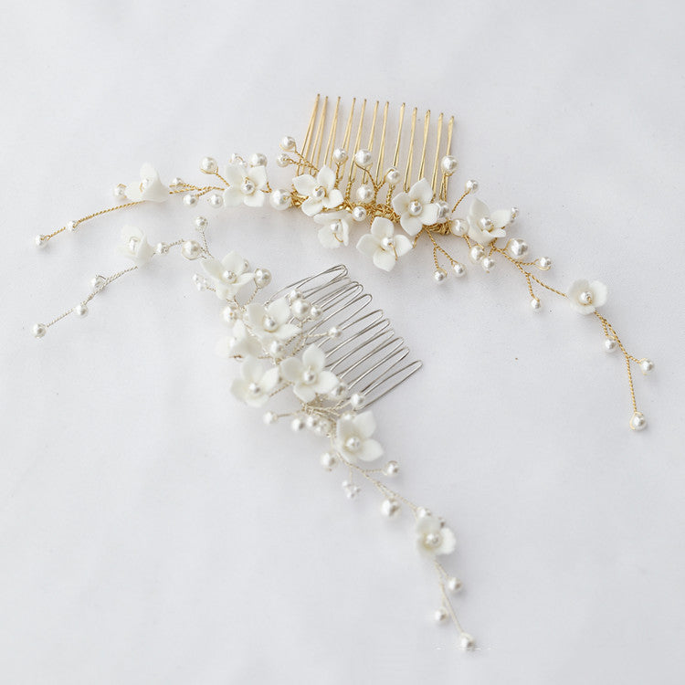 Ceramic Flower Hair Comb Gold Silver