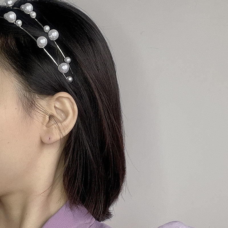 Fashion Women's Double Layer White Pearl Headband