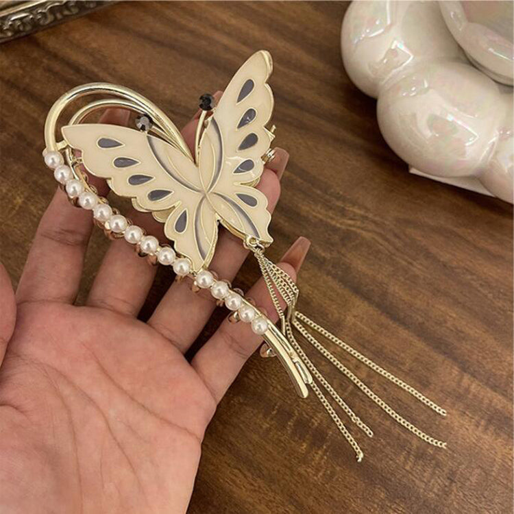 Women's Summer Headwear Tassel Butterfly Pearl Grab Clip