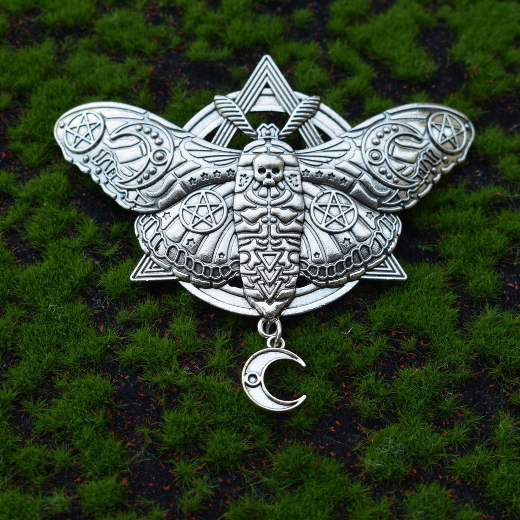 Retro Gothic Moth And Moon Pendant Hairpin