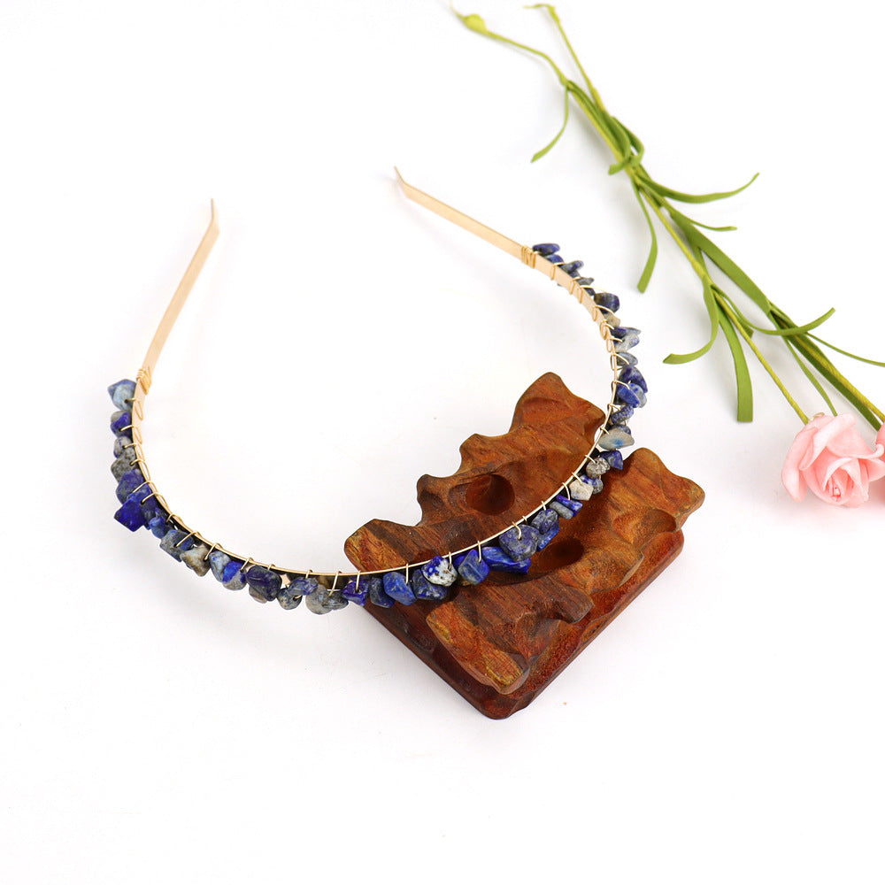 Winding Golden Double Row Natural Crystal Gravel Headband