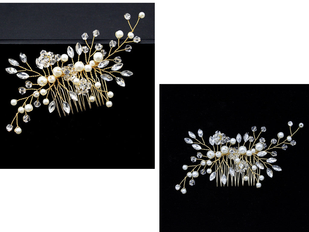 Gold And Silver Horse Eye Diamond Handmade Pearl Hair Comb Insert Comb