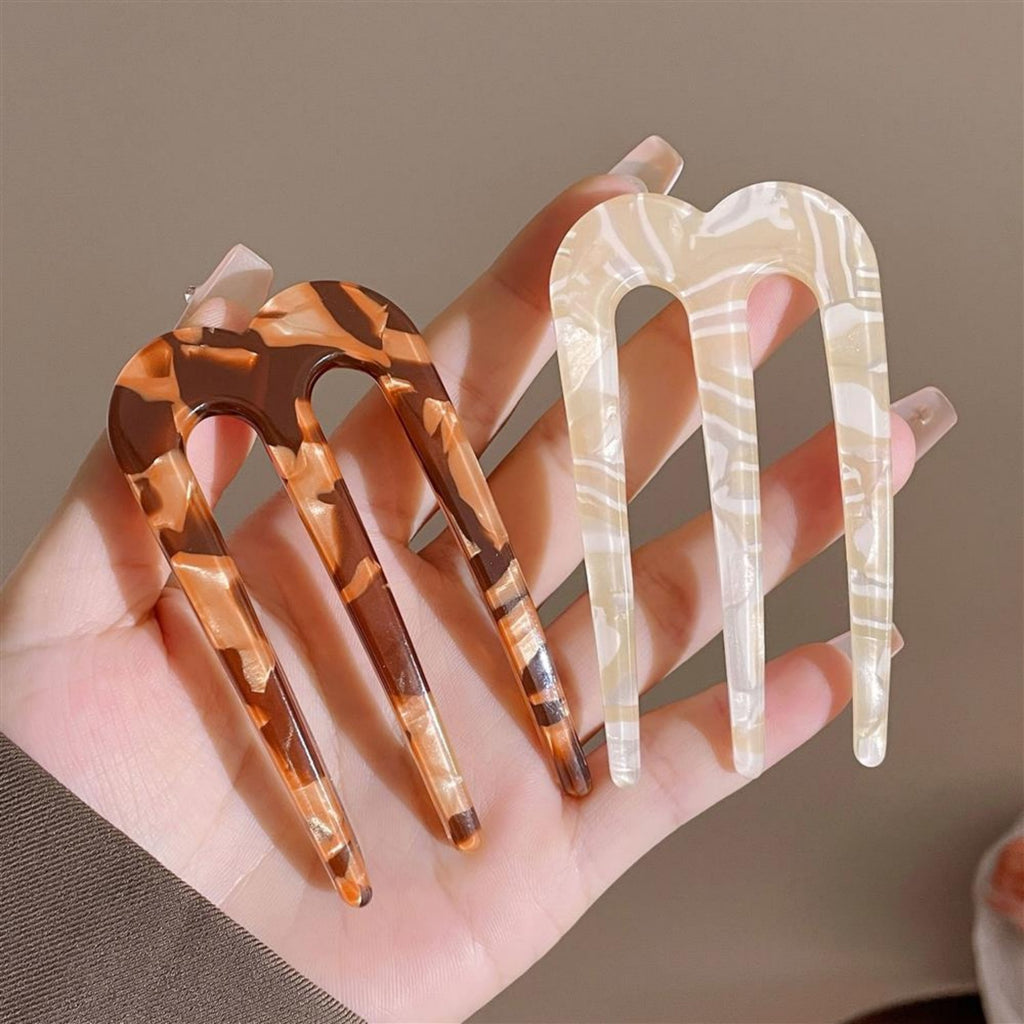 Retro Three Toothed U-shaped Hairpin For Women