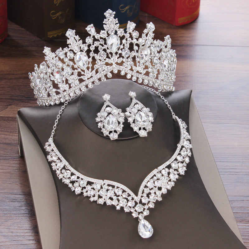Three-piece Bridal Crown Headdress Baroque Hair Accessory Necklace Earrings
