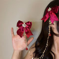 New Year Red Bell Crown Bow Tassel Hair Clip