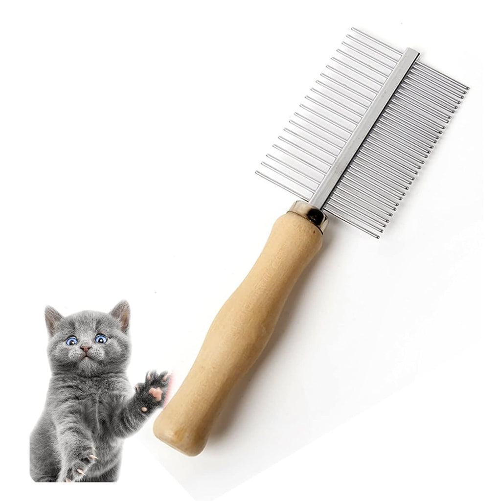 Dog Cat Pet Comb Double Sided Grooming Brush Metal Comb For Loosening Up Removing Mats Debris Tangles And Knots Wooden Handle Stainless Steel Tooth Perfect For Pets
