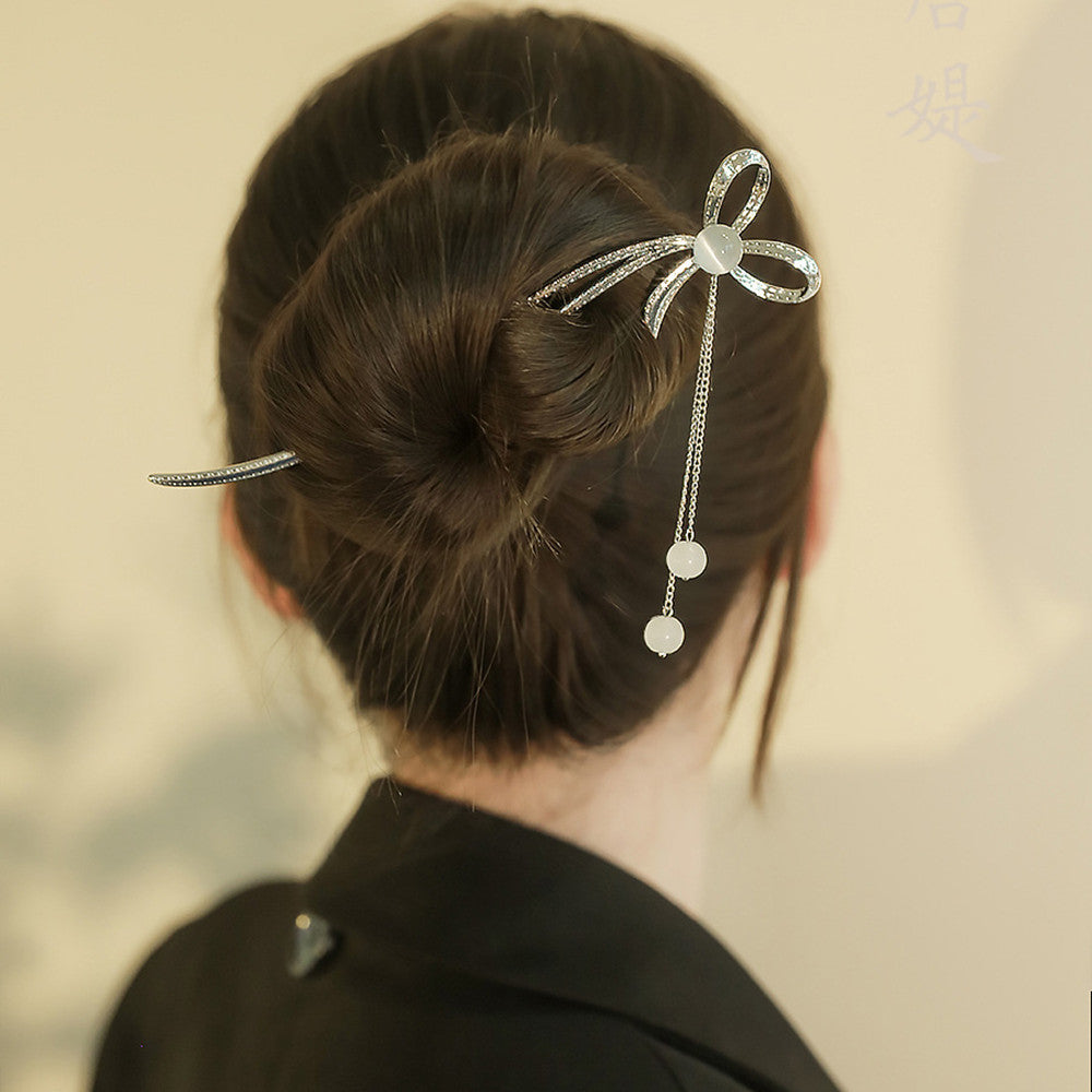 Bow Hairpin Simple Modern Crystal