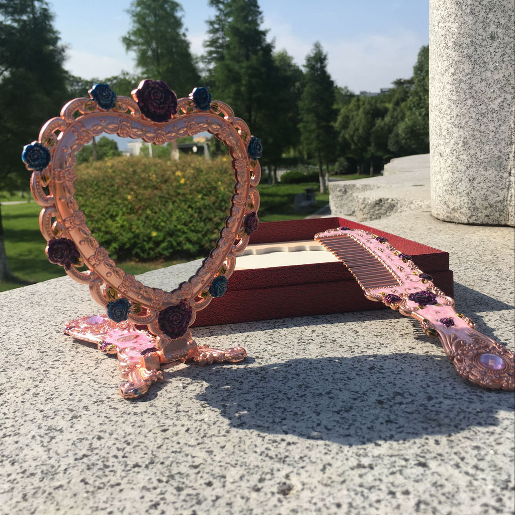 Metal Heart-shaped Handle Mirror Comb Set