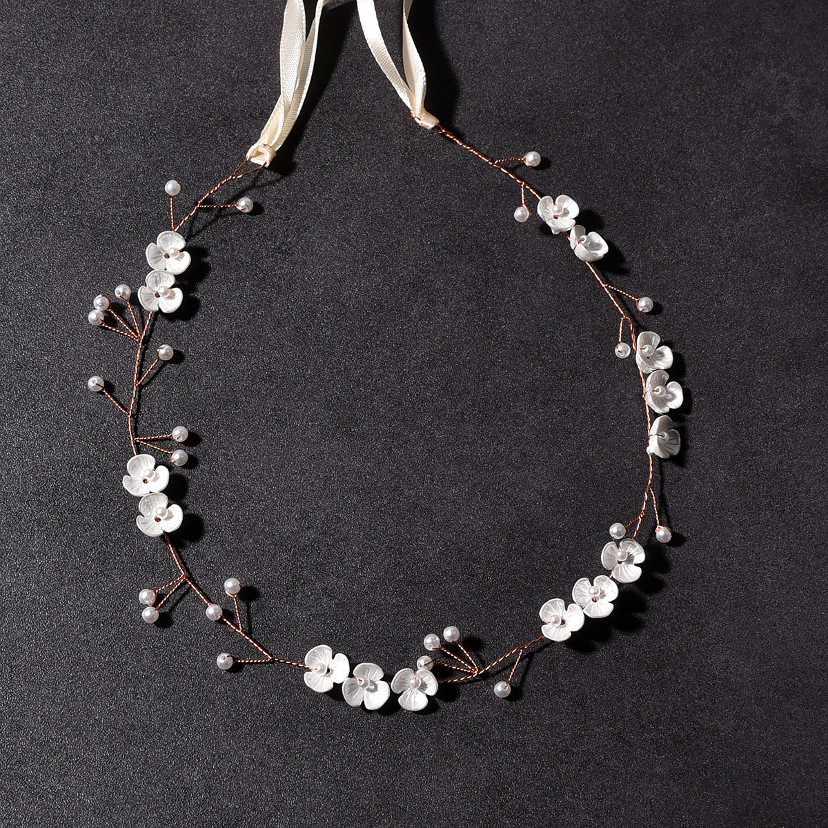 Handmade Pearl Headband With Three Petal Pearl Flowers