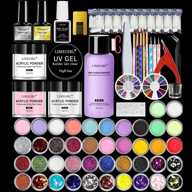 LimeGirl Acrylic Powder Crystal Liquid White French Nail Tip 42 Colors Dance Suits Bottom Rubber Seal Layers