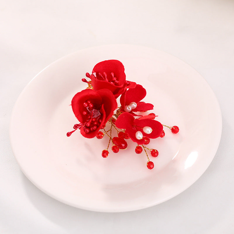 New Bride Wedding White Shell Petals Pearl Crystal Hairpin Ornament