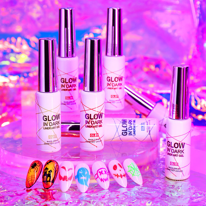 Glow In Dark 12 Color Set Phototherapy 3D Painted Glue Luminous Nail Polish