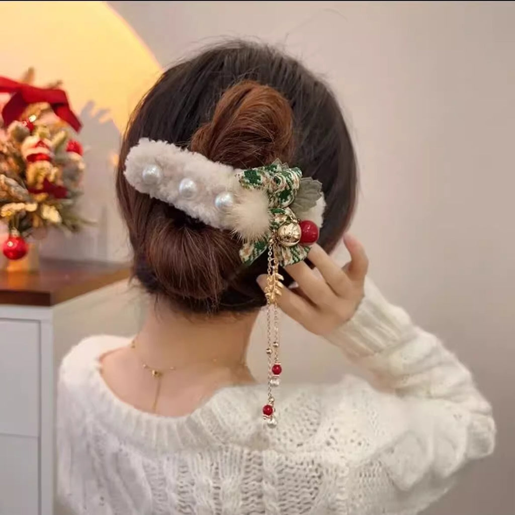 Christmas Plush Female Bow Barrettes