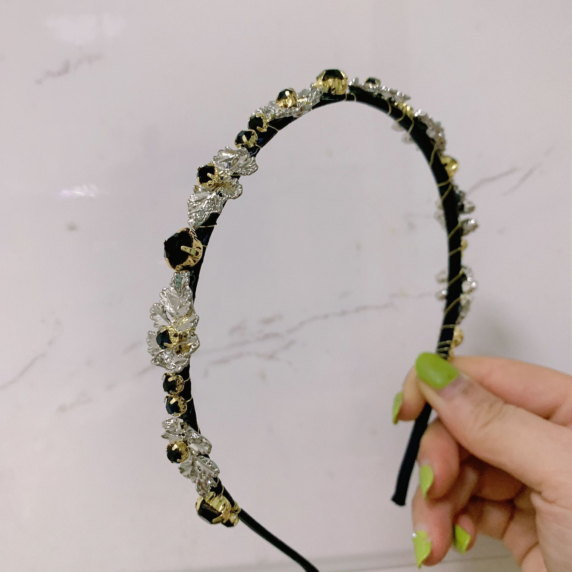European And American Baroque Headband With Pearls And Diamonds