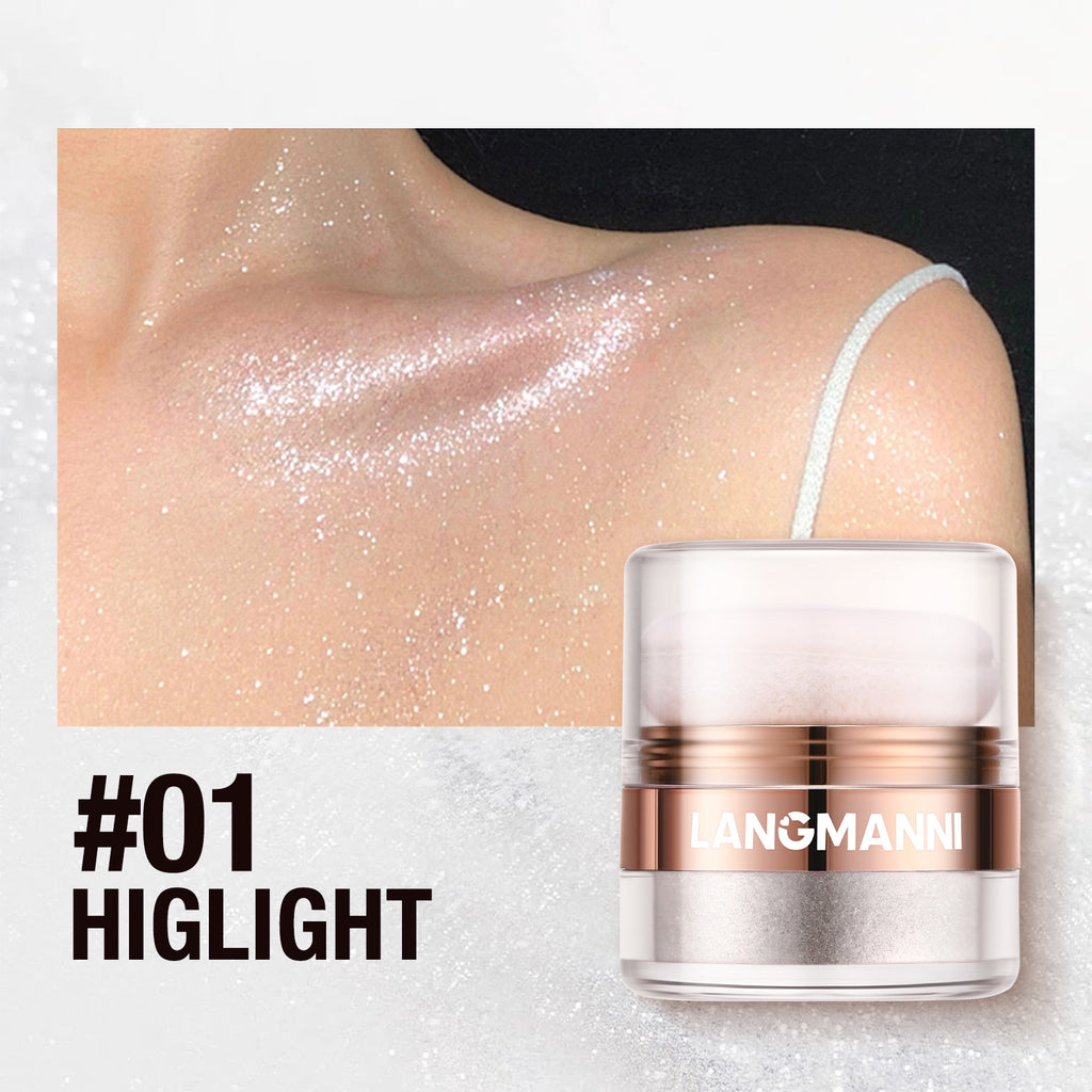 Langmanni Highlight Face Powder Pat Face Body Blush Shading Powder
