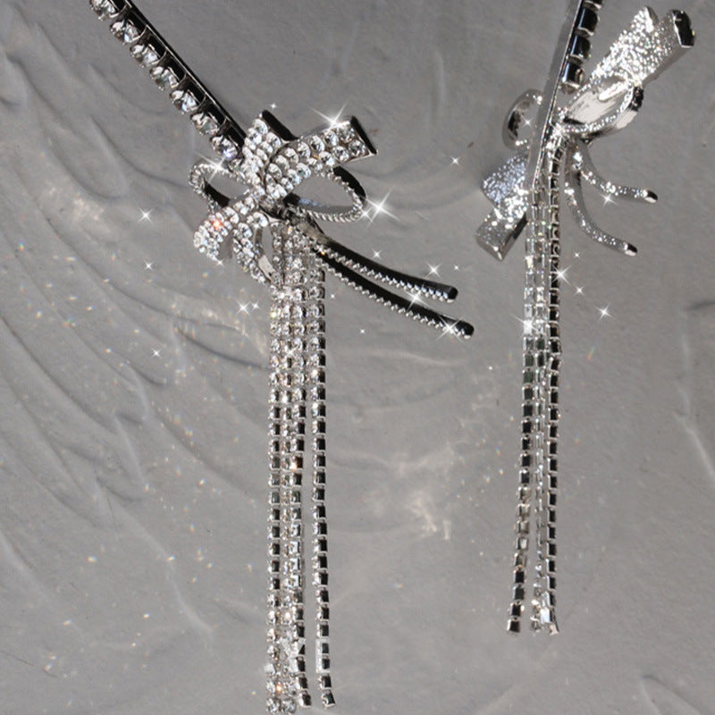 European And American Exaggerated Design Sense Diamond Bow Tassel Headband