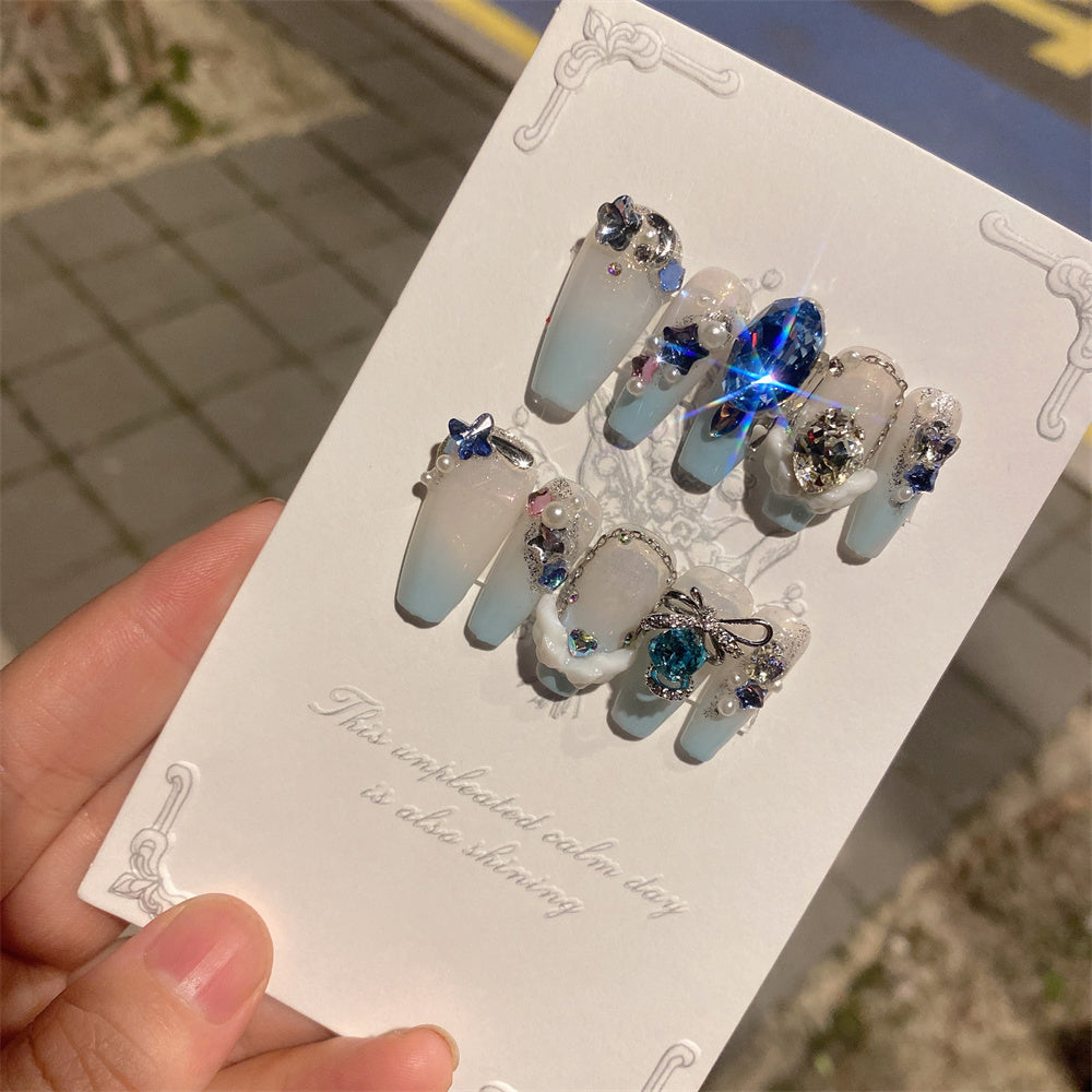 Sea Blue Dove Egg False Nail Stickers Are Desirable