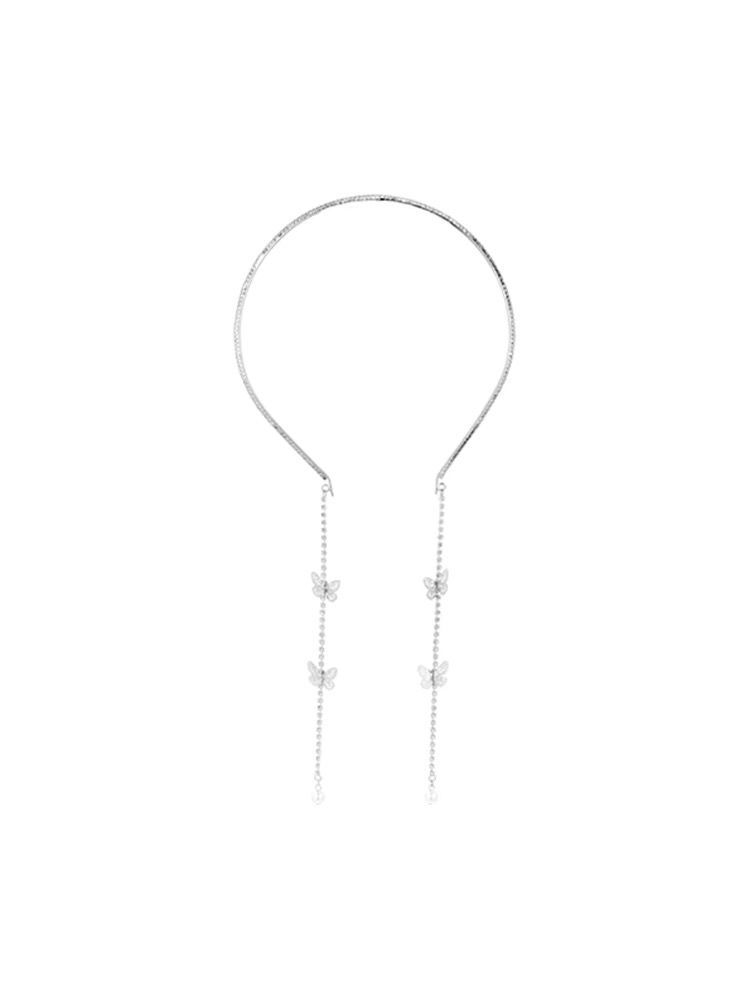 Diamond Butterfly Pearl Tassel Hairband With Thin Edge