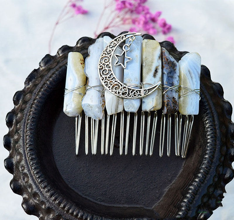 Premium Handmade Crown Moon Hollow Star Hair Comb