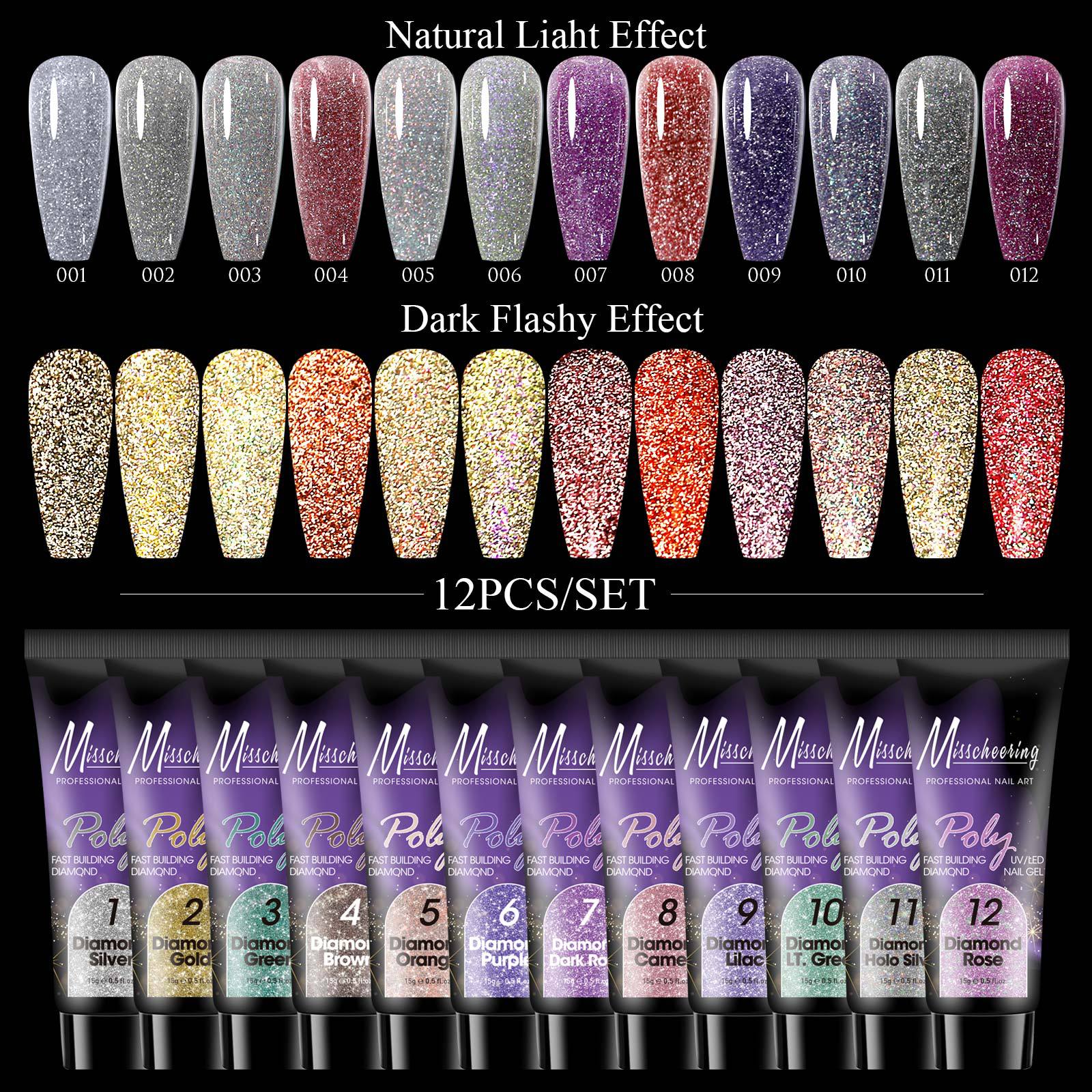 Misscheering 12 Color Extender Sequin Nail Enhancement Set
