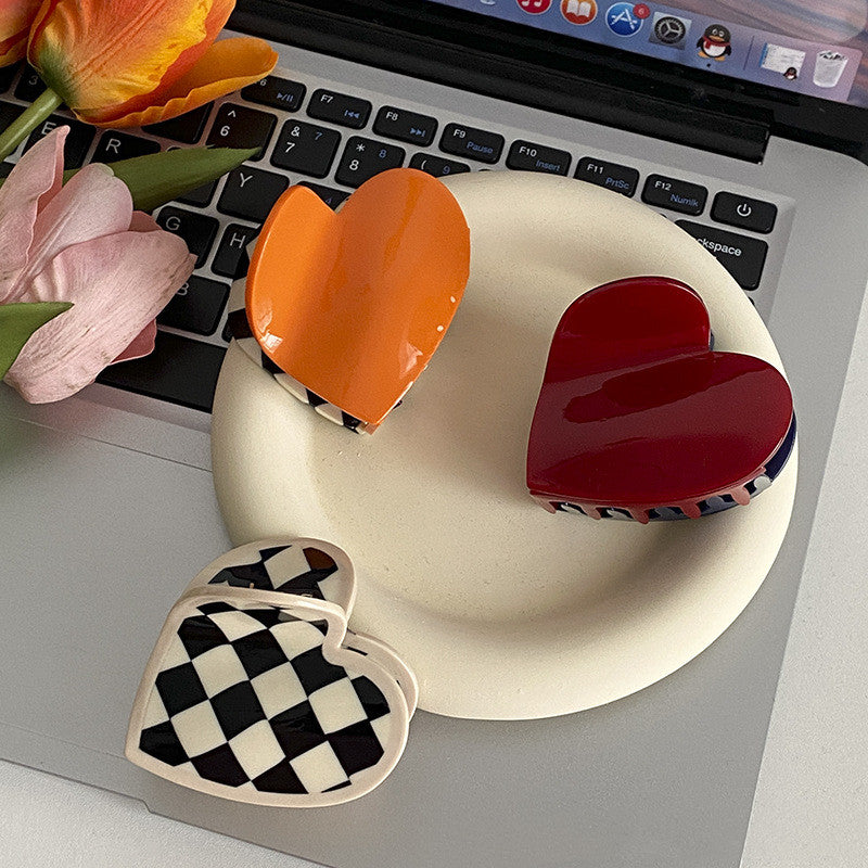 Special-interest Design Red And White Chessboard Plaid Contrast Color Love