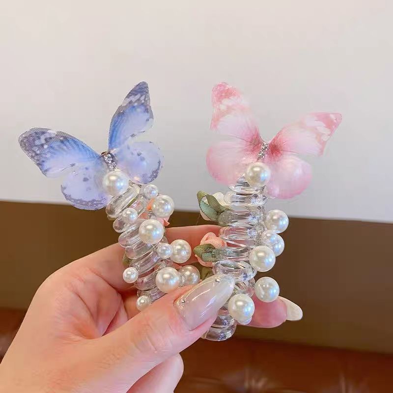 Children's Butterfly Pearl Phone Line Hair Ring Headdress