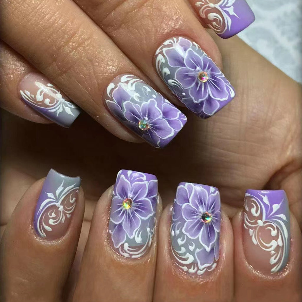 Greyish Purple European-style Line Flower Design Wear Armor Nail Stickers