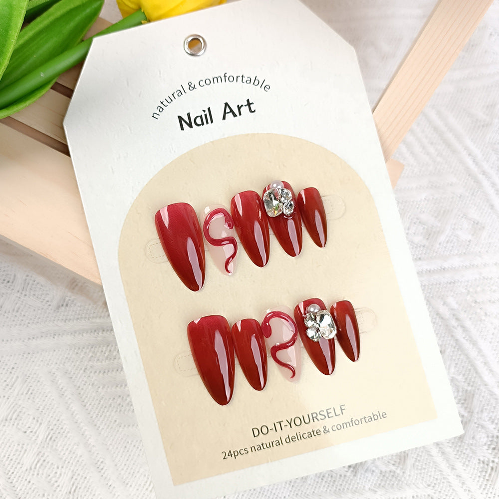 Hand Worn Nail Art Piece In China-Chic Red In The Year Of The Snake