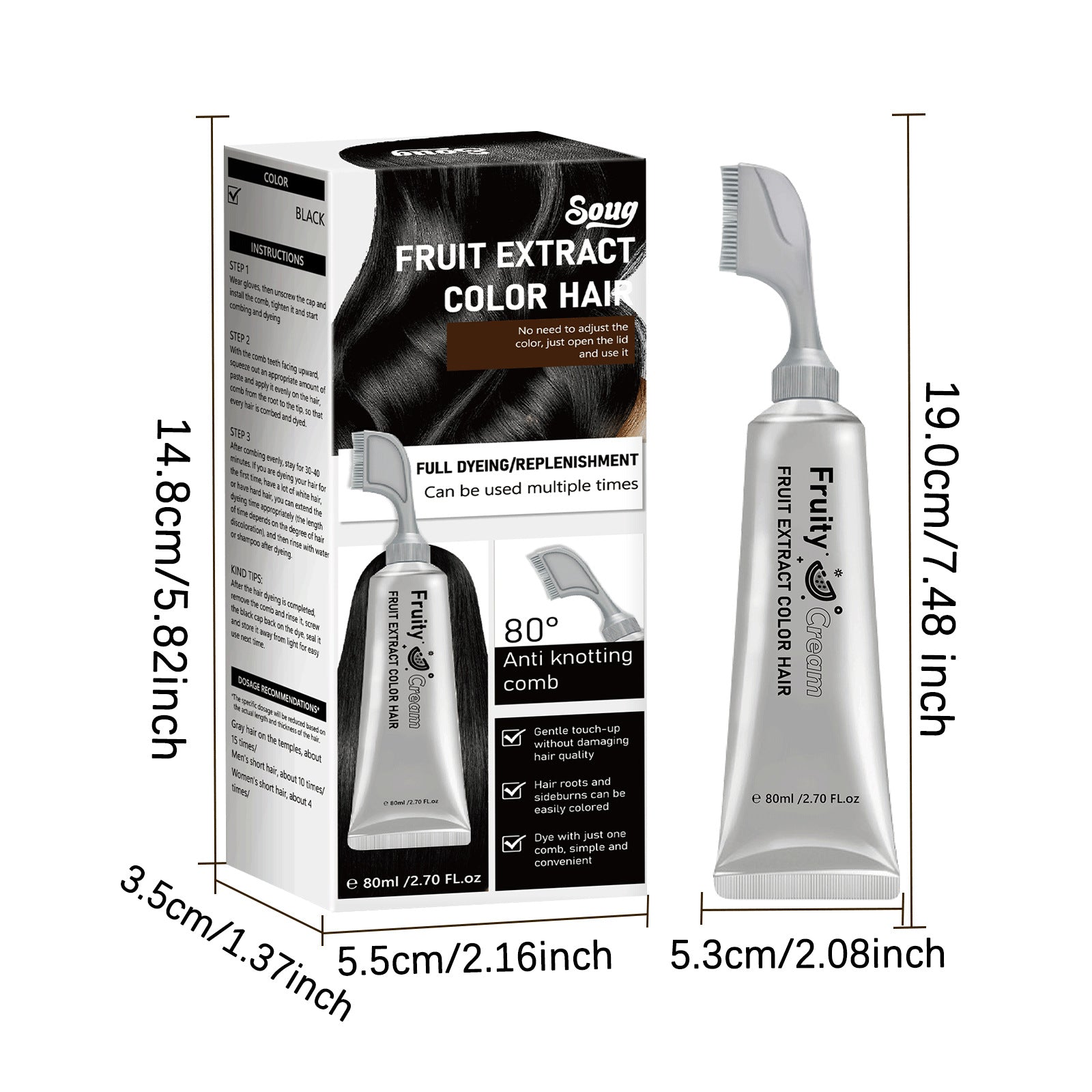 Fruit Comb Plant Hair Dye Black Hair Color Cream When Combed